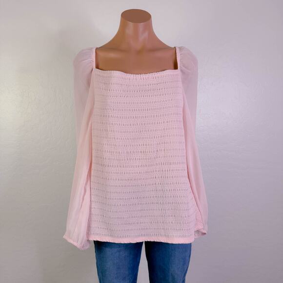 Halogen Square Neck Cottagecore Smocked Sheer Puff Long Sleeve Blouse Pink XXL - Picture 11 of 11